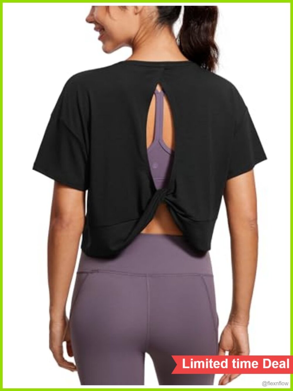 Open Back Crop T-Shirt Twist Knot Yoga Top